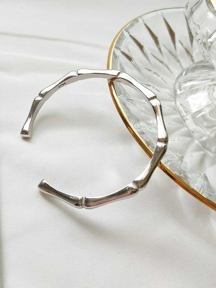 Brazalete de bambú de tendencia minimalista irregular de plata de ley 925