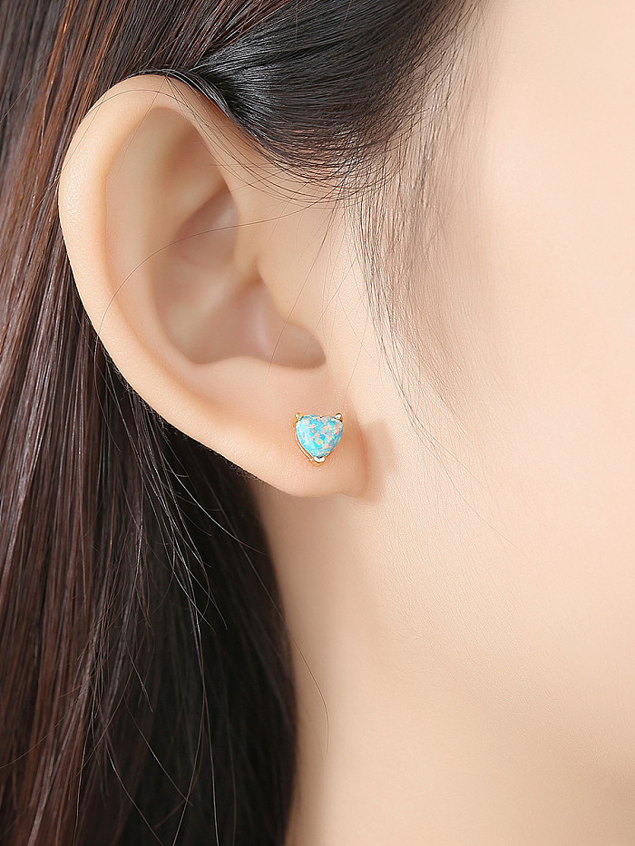 Boucles d'oreilles en argent sterling 925 avec opale coeur mignon