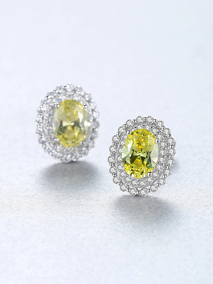 925 Sterling Silver With Cubic Zirconia Luxury Oval Cluster Earrings