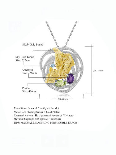Collar artesanal de flor de topacio del tesoro de color natural de plata de ley 925