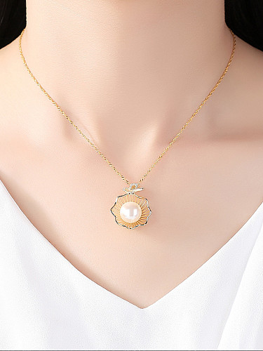 Pure Silver Natural Freshwater Pearl plated 18K gold necklace