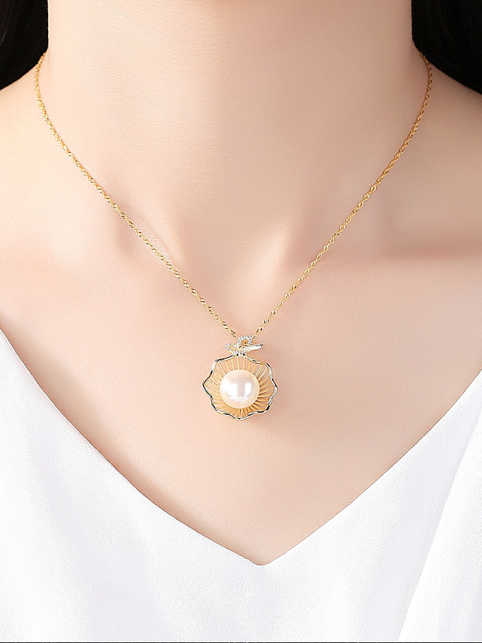 Collar de plata pura con perlas naturales de agua dulce recubiertas de oro de 18 quilates
