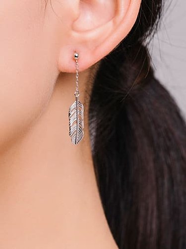 925 Sterling Silver Tassel Leaf Minimalist Long Drop Earring