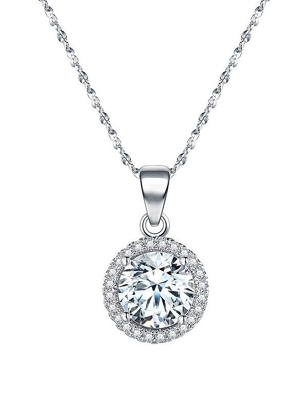 925 Sterling Silver Rhinestone Round Minimalist Necklace