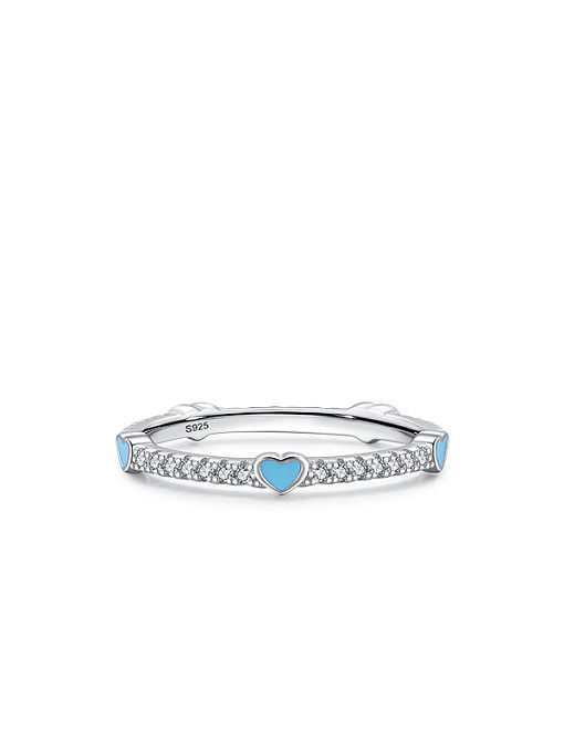 925 Sterling Silver Enamel Cubic Zirconia Heart Minimalist Band Ring