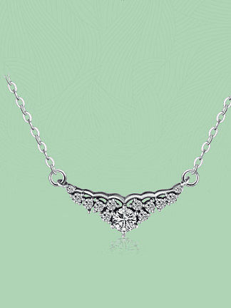 925 Sterling Silver Rhinestone Crown Vintage Necklace