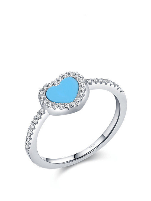 925 Sterling Silver Enamel Rhinestone Heart Minimalist Band Ring