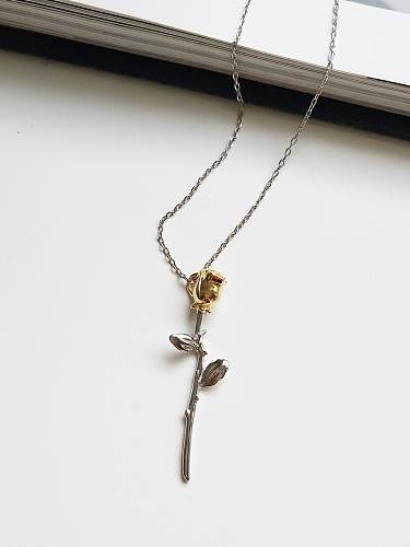 925 Sterling Silver Vintage Rose Pendant Necklace