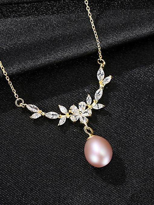 925 Sterling Silver Micro zircon inlaid freshwater pearl necklace