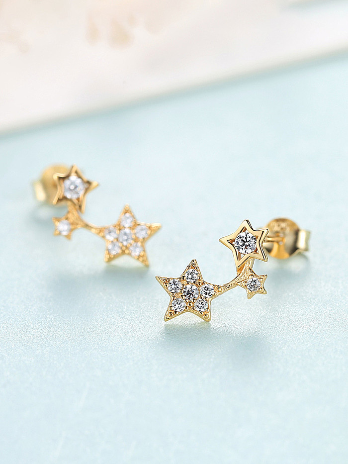 925 Sterling Silver With Gold Plated Simplistic Star Stud Earrings