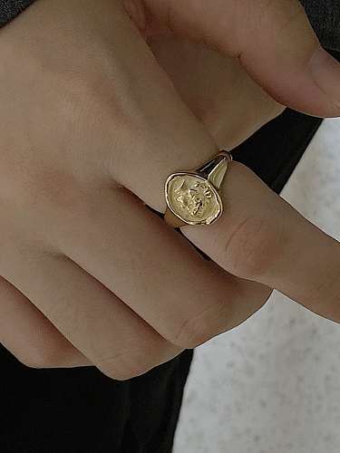 925 Sterling Silver Irregular Portrait Vintage Band Ring