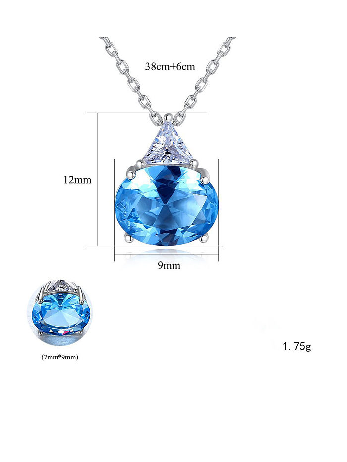 925 Sterling Silver With Platinum Plated Simplistic Oval Cubic Zirconia Necklaces