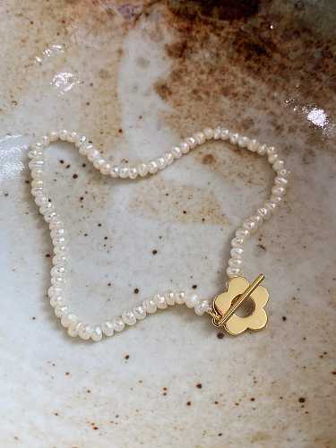 Bracelet perlé vintage en argent sterling 925 avec perle d'imitation et fleur