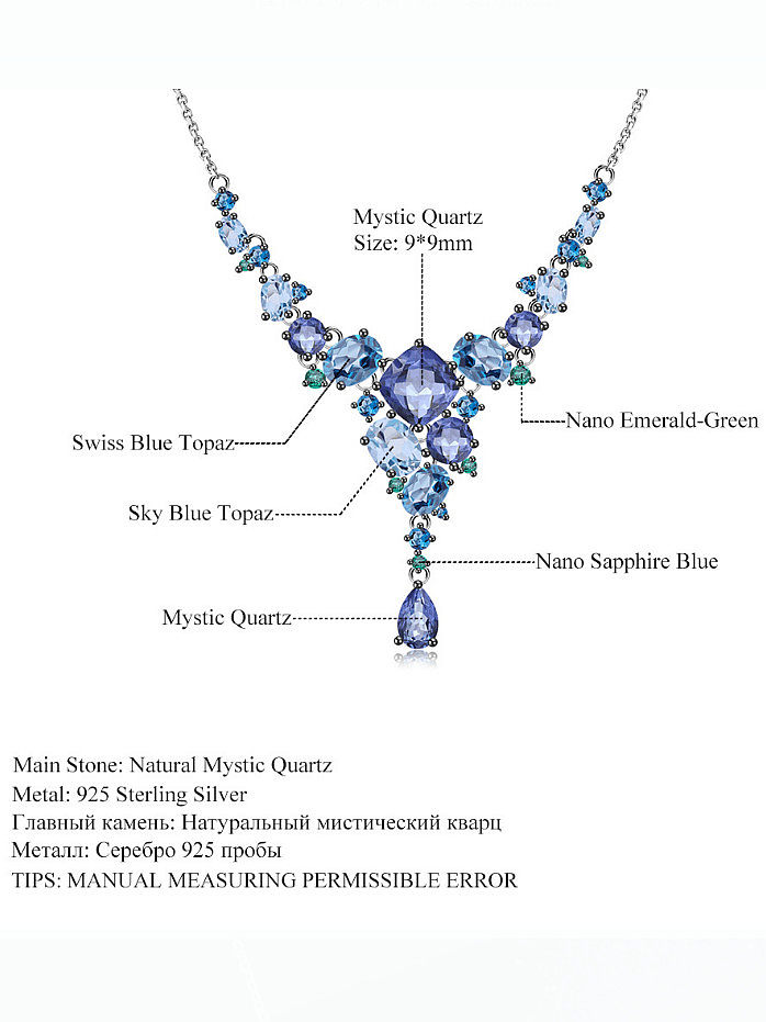 925 Sterling Silver Swiss Blue Topaz Geometric Artisan Necklace