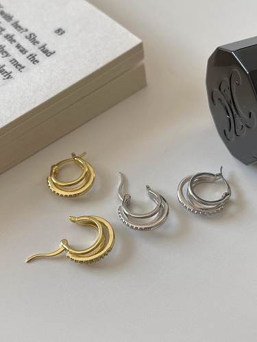 925 Sterling Silver Cubic Zirconia Irregular Vintage Huggie Earring