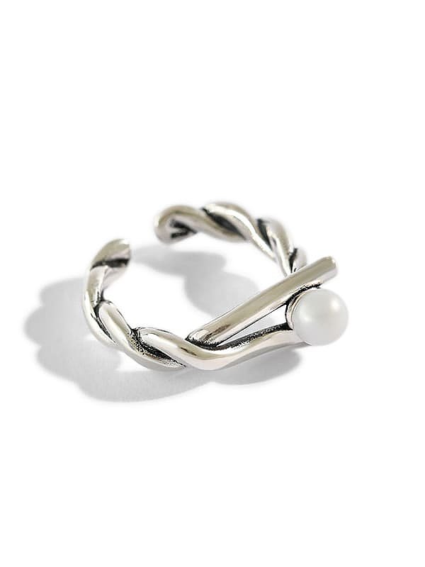 925 Sterling Silver Simple retro twist bead ring