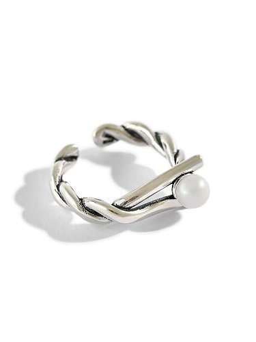 925 Sterling Silver Simple retro twist bead ring