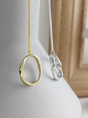 925 Sterling Silver With Hollow Simplistic Geometric Oval Necklaces