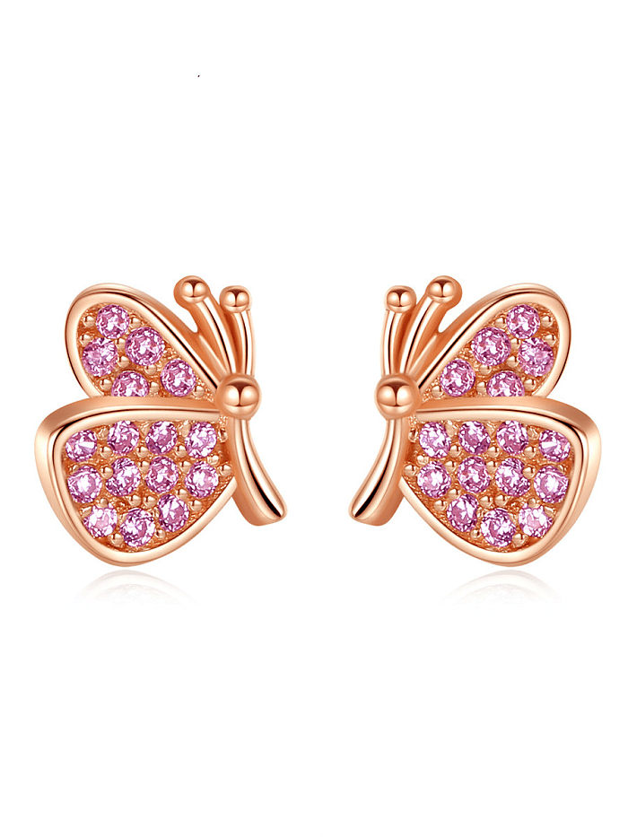 925 Sterling Silver Cubic Zirconia Butterfly Cute Stud Earring
