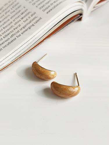 925 Sterling Silver Resin Semicircle Honey Block Minimalist Stud Earring