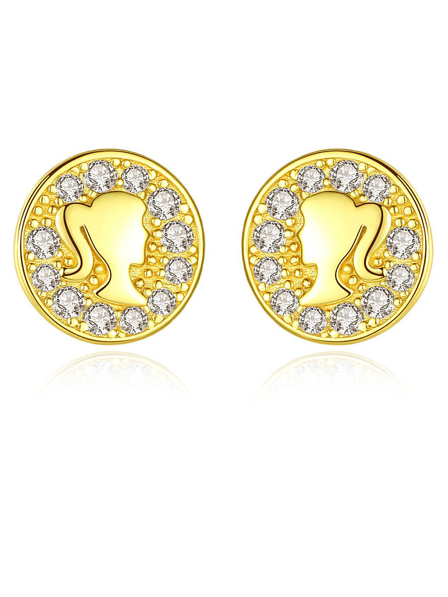 925 Sterling Silver With Cubic Zirconia Simplistic Anime girl Round Stud Earrings