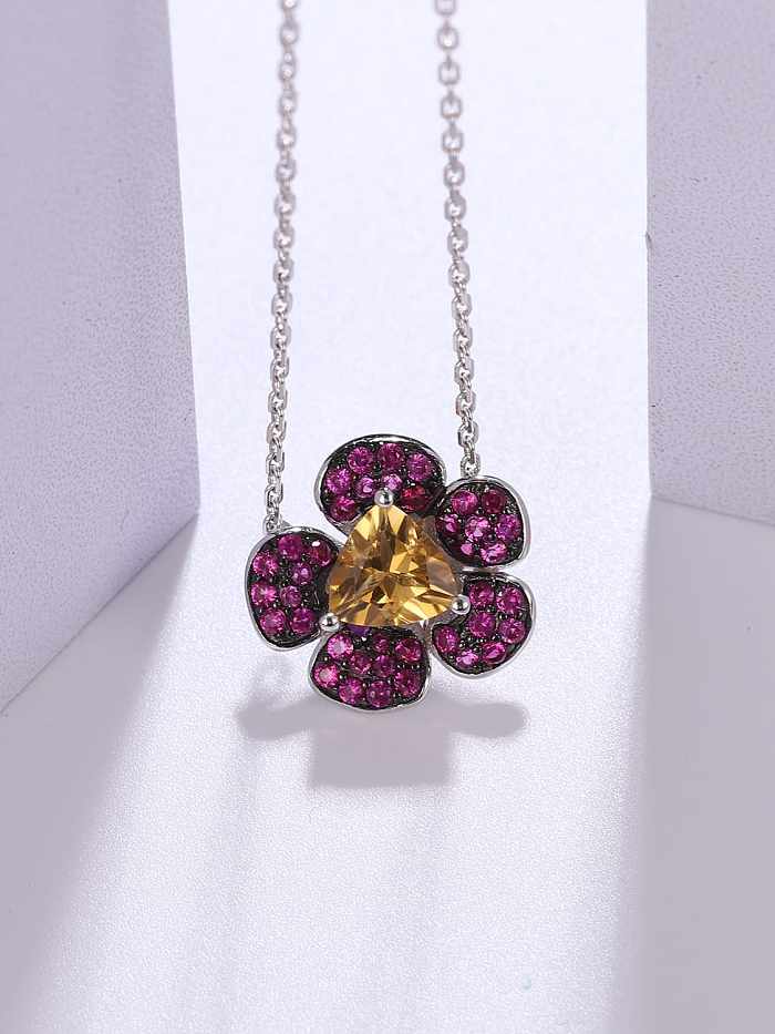 925 Sterling Silver Amethyst Flower Vintage Necklace