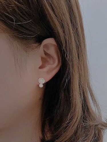 925 Sterling Silver Rhinestone Heart Minimalist Stud Earring