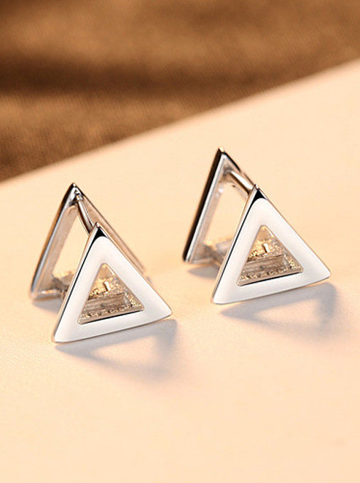 925 Sterling Silver With Platinum Plated Simplistic Triangle Clip On Earrings