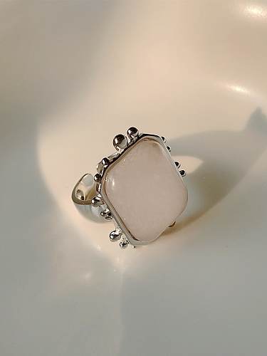 Anel de banda vintage geométrico de prata esterlina 925 cristal rosa