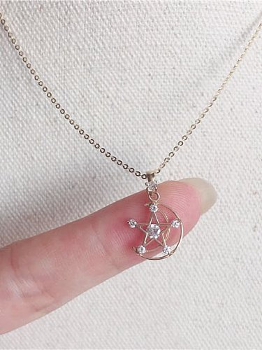 925 Sterling Silver Cubic Zirconia Moon Dainty Necklace