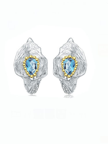 Boucles d'oreilles artisanales irrégulières en topaze bleue suisse en argent sterling 925