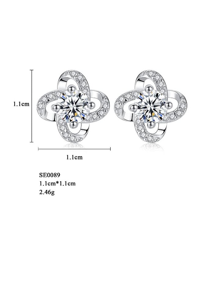 925 Sterling Silver Cubic Zirconia White Flower Minimalist Stud Earring