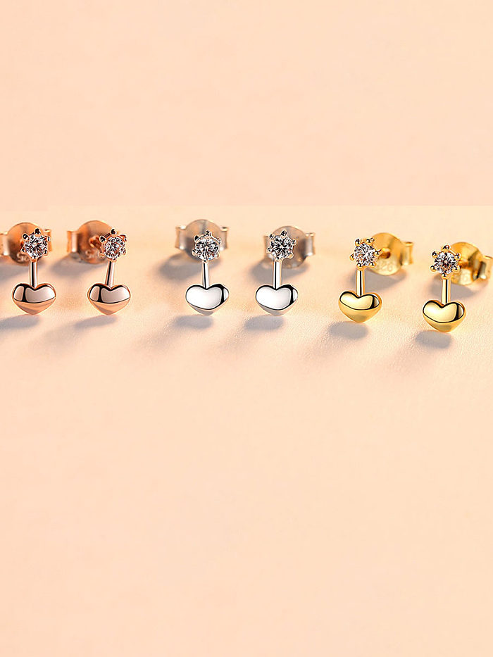 925 Sterling Silver With Cubic Zirconia Simplistic Heart Stud Earrings