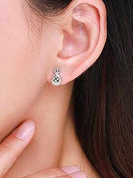 Boucles d'Oreilles Goujon Friut Ananas Dainty Argent Sterling 925 Strass