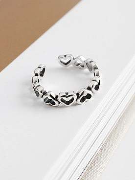 925 Sterling Silver Hollow Heart Vintage Free Size Ring