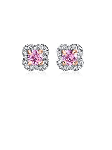 925 Sterling Silver Cubic Zirconia Pink Flower Dainty Stud Earring