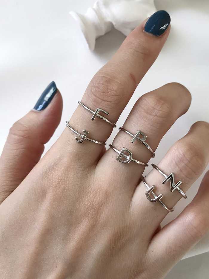 925 Sterling Silver 26 English letter minimalist Free Size Midi ring