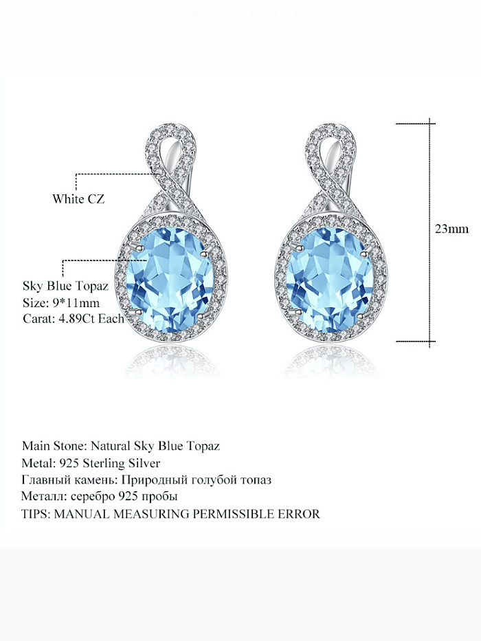 925 Sterling Silber natürlicher blauer Topas geometrischer Luxus-Tropfenohrring