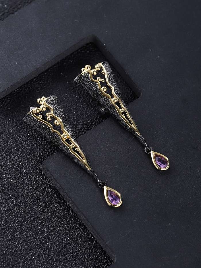 925 Sterling Silver Amethyst Geometric Vintage Stud Earring