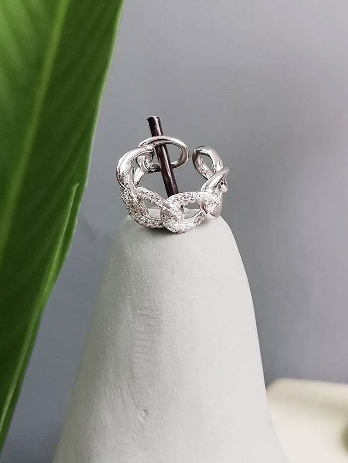925 Sterling Silver Cubic Zirconia Hollow Geometric Minimalist Free Size Ring