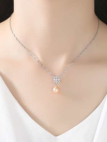 925 Sterling Silver Water Wave Chain Freshwater Pearl Fashion Snowflake Necklace