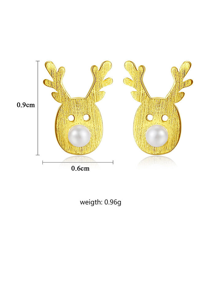 925 Sterling Silver With Artificial Pearl Simplistic Cartoon Antlers Stud Earrings