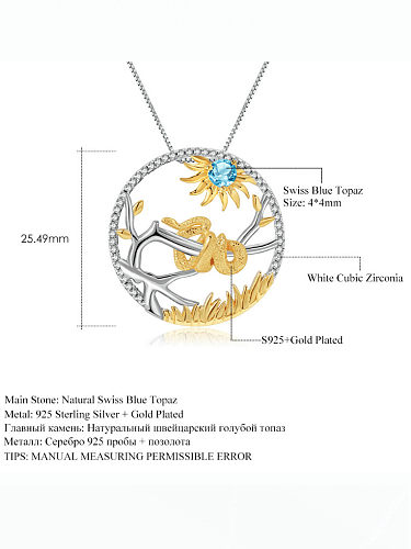 Collier pendentif rond artisan serpent en pierre naturelle en argent sterling 925