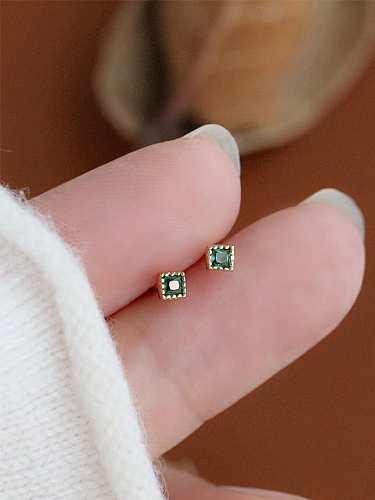 925 Sterling Silver Cubic Zirconia Green Square Minimalist Stud Earring
