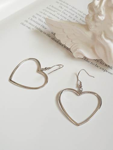 925 Sterling Silver Hollow Heart Minimalist Hook Earring