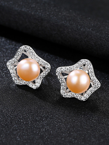 Sterling Silver AAA zircon natural freshwater pearl earrings