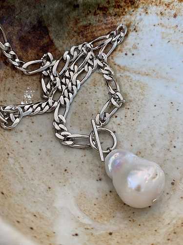 925 Sterling Silver Special Shaped Bead Thick Chain Ot Necklace