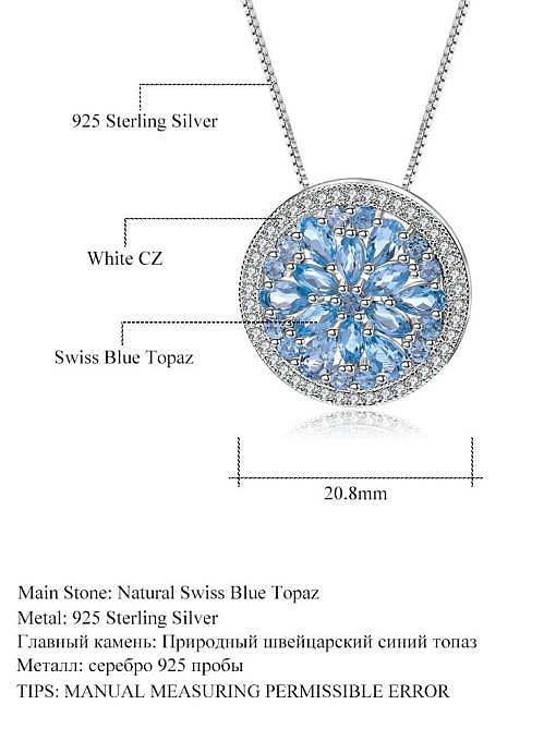 Collier de luxe en argent sterling 925 avec fleur de topaze bleue suisse