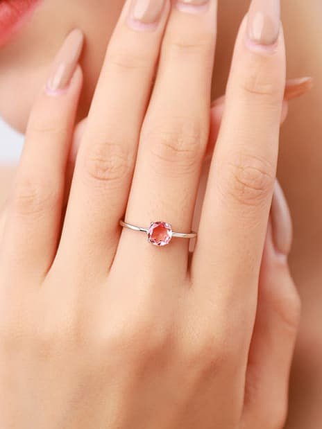 925 Sterling Silver Tourmaline Round Classic Band Ring