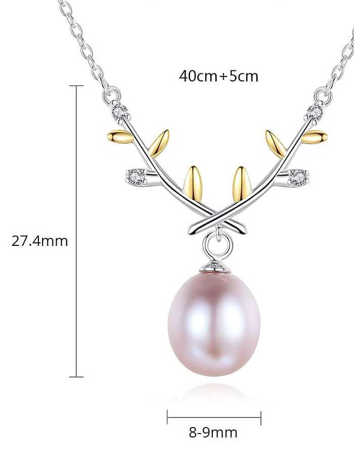 925 Sterling Silver Imitation Pearl Leaf Minimalist Necklace